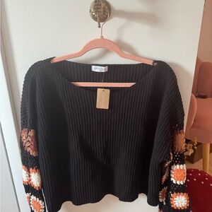Vestique NWT Crochet Sleeves Black and Orange Women's Sweater Size M